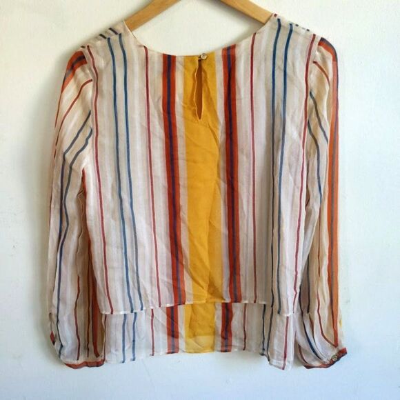 Anthropologie Maeve Silk Blouse Striped Layered Flowy Preppy Chiffon Size XS - Picture 6 of 9